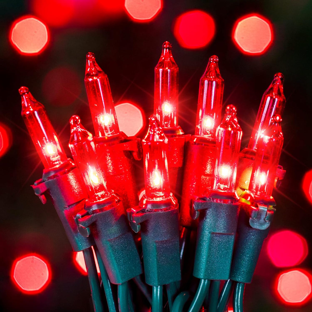 Hopolon Red Christmas Mini String Lights 2 Set 50Count 13Feet Incandescent Bulb Mini String Lights Waterproof for Indoor Outdoor Christmas Tree Garland Birthday Wedding Party Festival Decor,Red