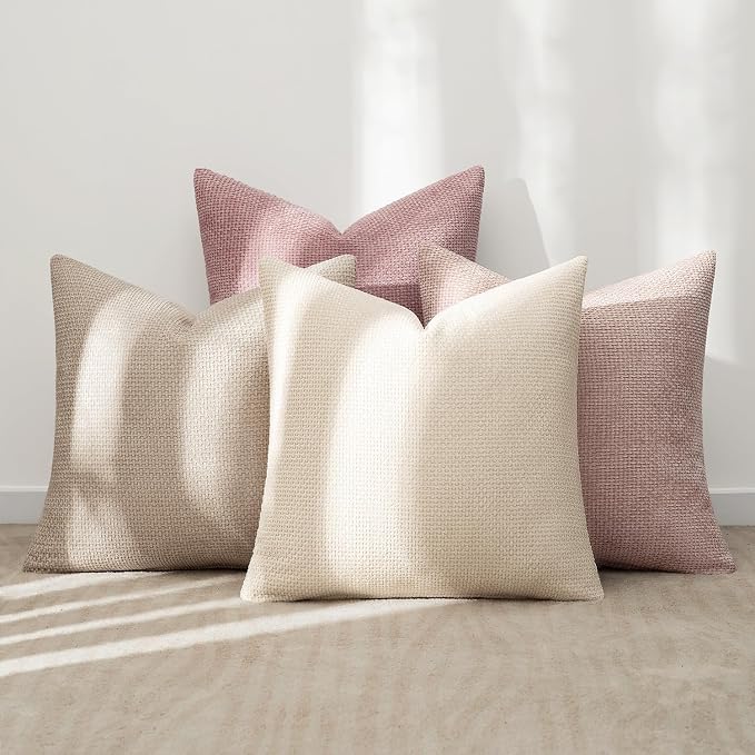 MIULEE Soft Decorative Chenille Pillow Covers Light Pink 20x20 Pack of 4 | - Image 3