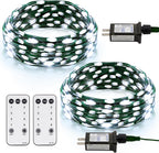 2 Pack Fairy String Lights Plug in, 33Ft Green Wire 100 Micro Starry LED Outdoor String Lights with 8 Modes Timer IP68 Waterproof Twinkle Lights for Bedroom Garden Christmas Home Decor (Cool White)