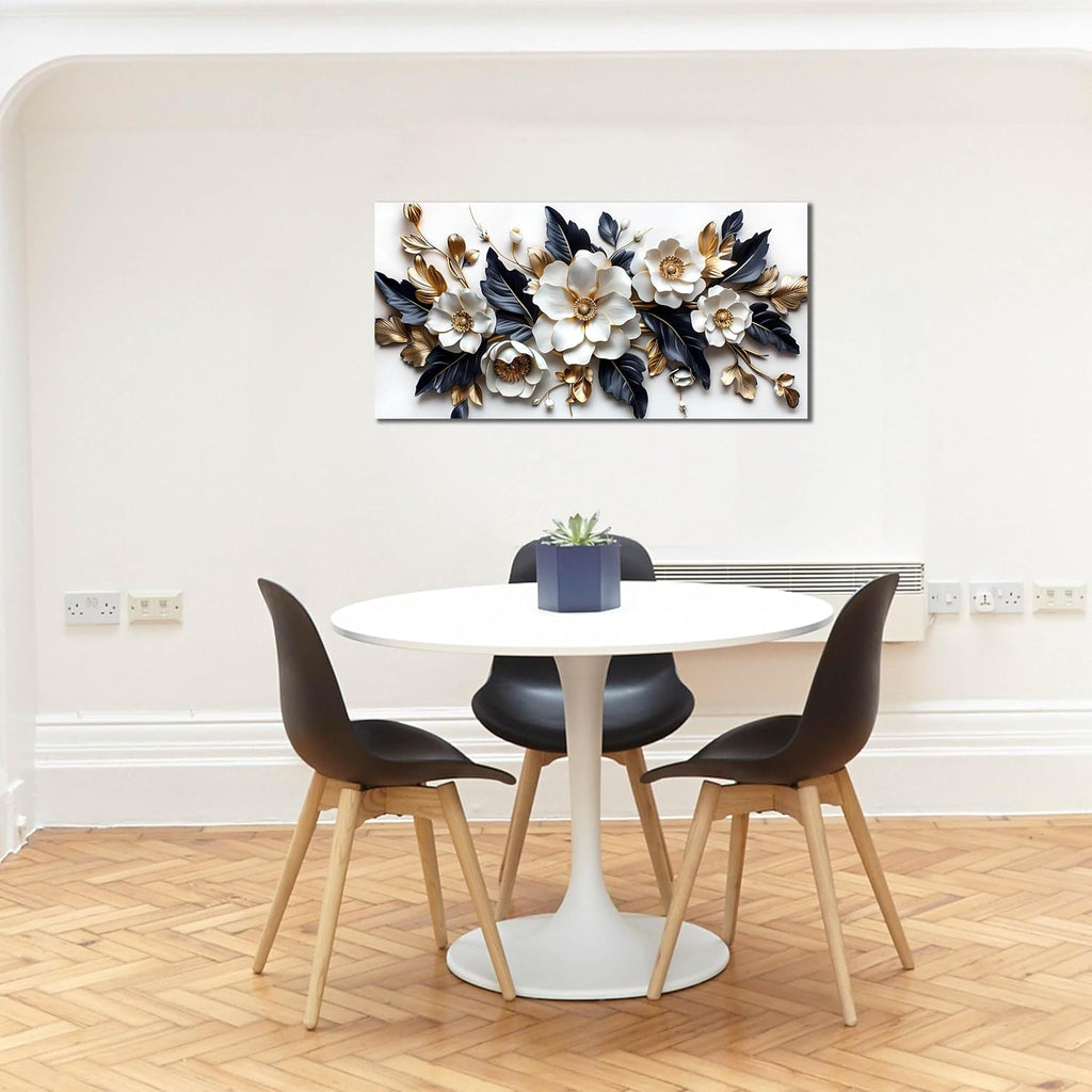 HUBOSKN Flower Pictures Wall Decor for Living Room - Blue White and Gold Wall Art for Bedroom - Modern Wall Decor for Bedroom Women Size 20" x 40"