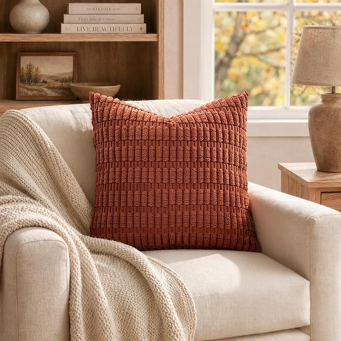 MIULEE Fall Corduroy Decorative Throw Pillow Covers 20x20 Rust Pack of 2 | - Image 6