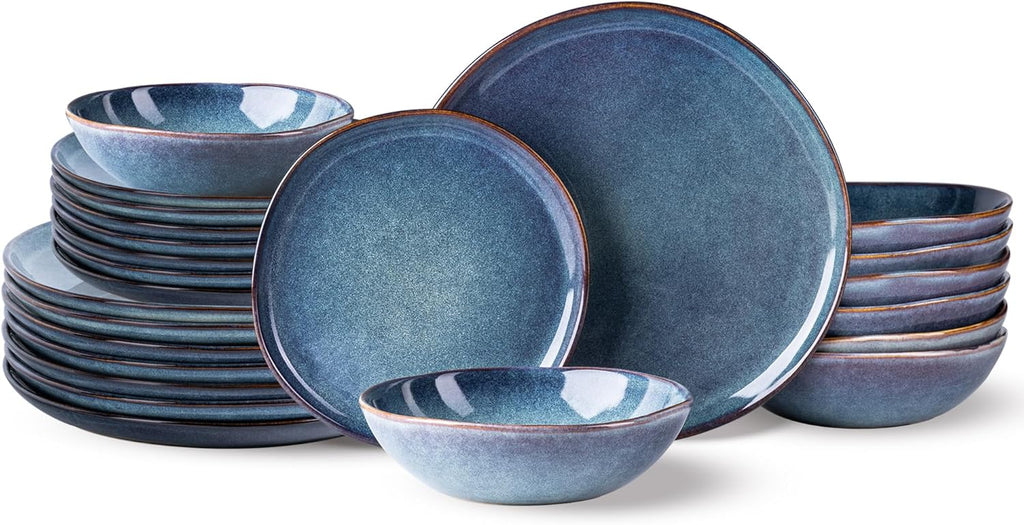 AmorArc Ceramic Dinnerware Sets,Handmade Reactive Glaze Stoneware Plates and Bowls Set,Highly Scratch Resistant | Dishwasher & Microwave Safe,Service for 8 Dishes Set (24pc)
