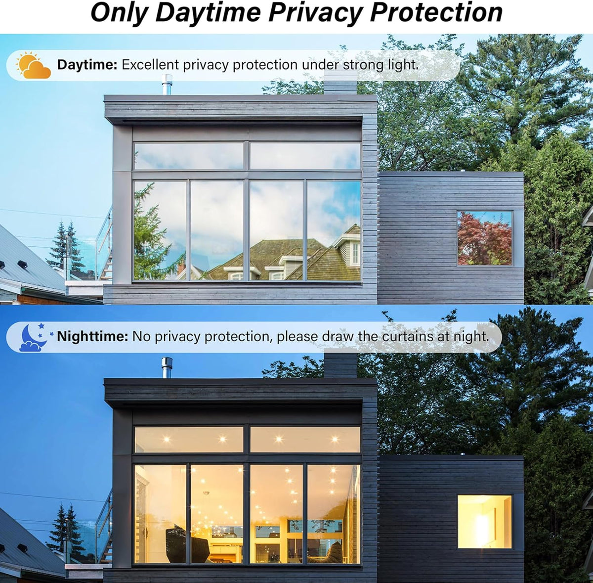 Kromapolis One Way Window Privacy Film Reflective Mirror Home Window Tint, Daytime Privacy Heat Control Anti UV Glass Tinting Static Cling (Silver, 35.4 x 118.1 inch)
