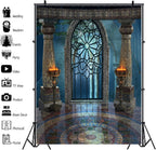 Renaiss 7x10ft Medieval Castle Backdrop for Photoshoot Portrait Pillar Torch Gothic Stone Tower Ancient Old Fortress Interior Photography Background Halloween Party Decor Wallpaper Photo Studio Props