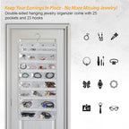 Freegrace Hanging Jewelry Organizer Revolving Hanger - Secure Zipper Closure - 25 Pockets,23 Hooks - Foldable Storage & Display Solution - For All Jewelry & Bijoux (Gray)