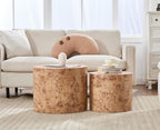 EALSON Nesting Coffee Tables Set of 2 Farmhouse Small Round End Tables Modern Wood Circle Side Table Drum Table for Living Room Small Spaces Bedroom Balcony, No Assembly, Natural Burl