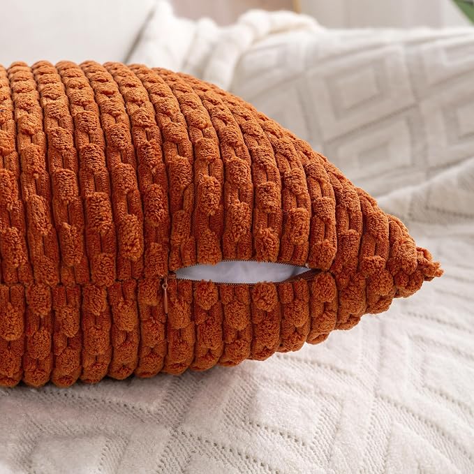 Set of 4 Burnt Orange Decorative Throw Pillow Covers 24x24 Inch Corduroy Pillow - Image 5