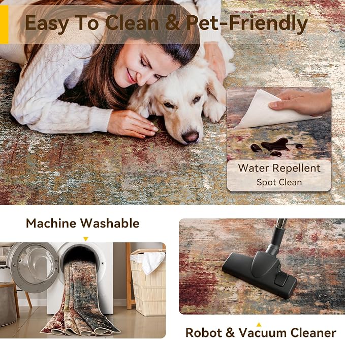 RELEANY Washable 7'x9' Abstract Area Rug - Image 5