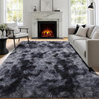 Abstract Fluffy Shaggy Rugs for Living Room Kids Room 5x8 Ft, Tie-Dyed Grey | - Image 7