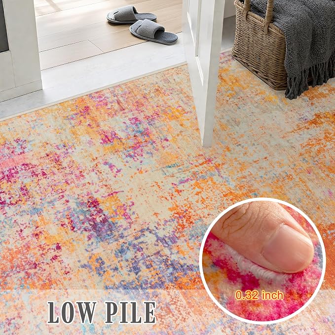 2.6x10 Washable Runner Rug:Modern Abstract Soft Carpet Galaxy Haze | - Image 7
