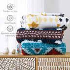 CASAAGUSTO Boho Sherpa Throw Blanket, Aztec Throw, Ultra Soft, Warm, Cozy, Plush, Thick Fleece Bohemian Throw Blanket for Couch, Bed, Sofa (Navy Blue 50 * 60 Inch)