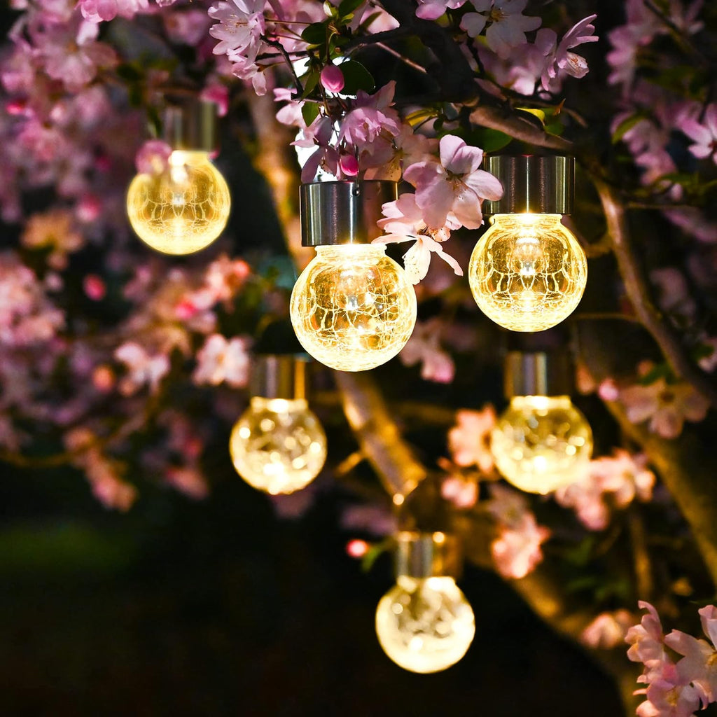 SOLPEX Hanging Solar Lights Outdoor, 8 Pack Decorative Cracked Glass Ball Light, Solar Powered Waterproof Globe Lighting, Hanging Globe Solar Lights for Garden, Yard, Patio, Lawn, Flower Bed