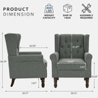 Lumibee High Back Accent Chair Set of 2,Upholstered Wingback Armchair with Solid Wood Legs for Small Spaces,Comfy Single Sofa Chair for Living Room,Bedroom,Office-Gray