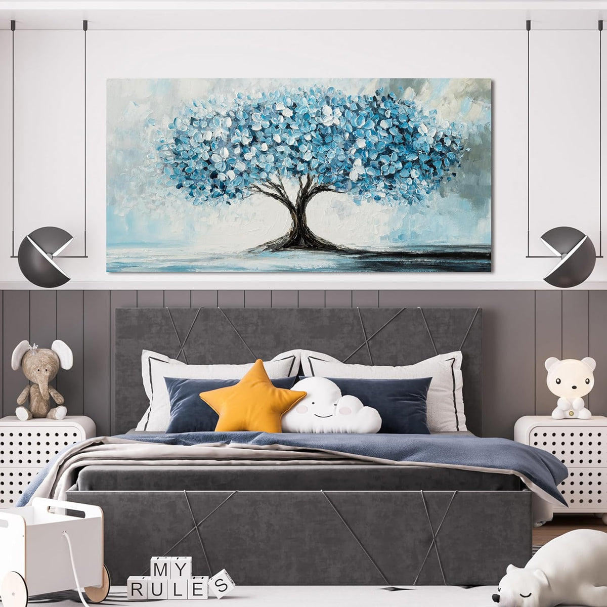 Canvas Wall Art Decor Canvas Art Wall Decor Tree of Life Wall Art Modern Blue White Wall Art Prints Large Artwork for Walls Wall Art Pictures for Living Room for Bedroom Office Decor 24" X 48"