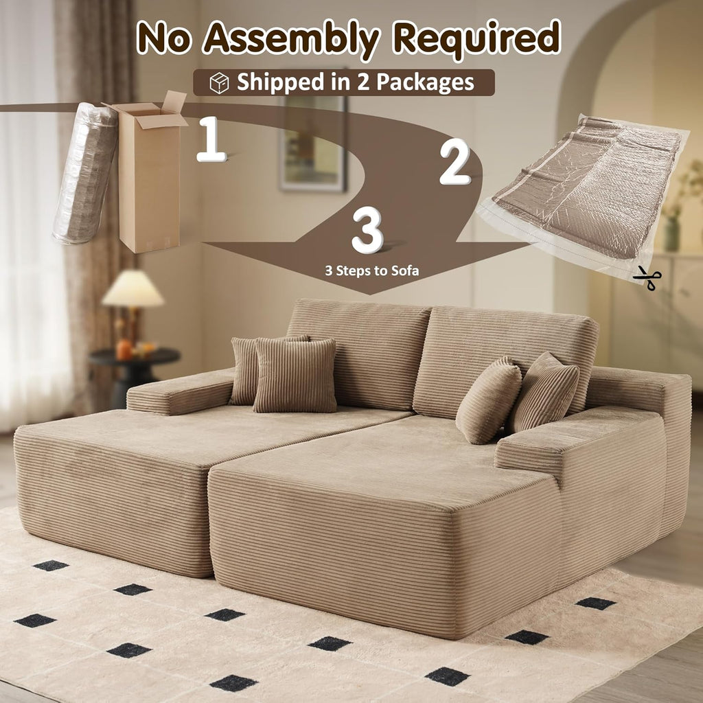 ovios 81" Oversized Sectional Double Lounge Chaise with Cloud Plush Sofa Bed, No Assembly Required, Fluffy Modern Sleeper Loveseat Chair for Indoor Living Room Bedroom Reading, Camel (Corduroy Fabric)