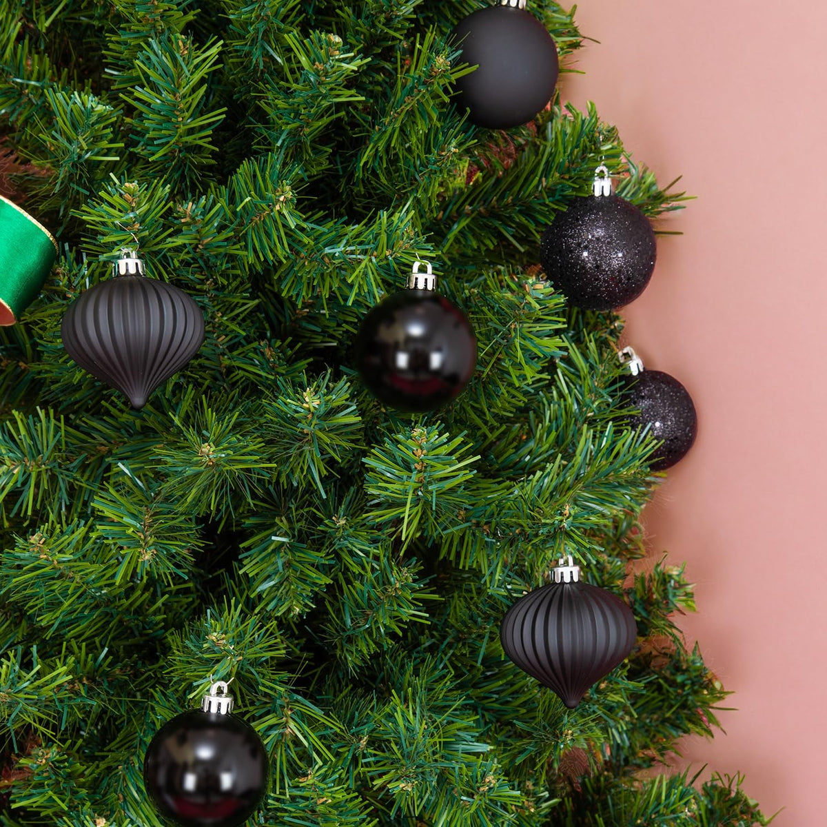 Every Day is Christmas Ornaments, Shatterproof Christmas Tree Ornament Set, Christmas Balls Decoration 50 Count (2.24"/57mm, New Black)