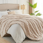 NEWCOSPLAY Faux Fur King Blanket Linen Bubble Blanket Thick Warm Soft for Couch Sofa Bed 550GSM (Linen, King(90"x110"))