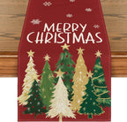 Artoid Mode Xmas Trees Snowflakes Red 210 GSM Merry Christmas Table Runner, Winter Kitchen Dining Table Decoration for Home Party Decor 13x48 Inch