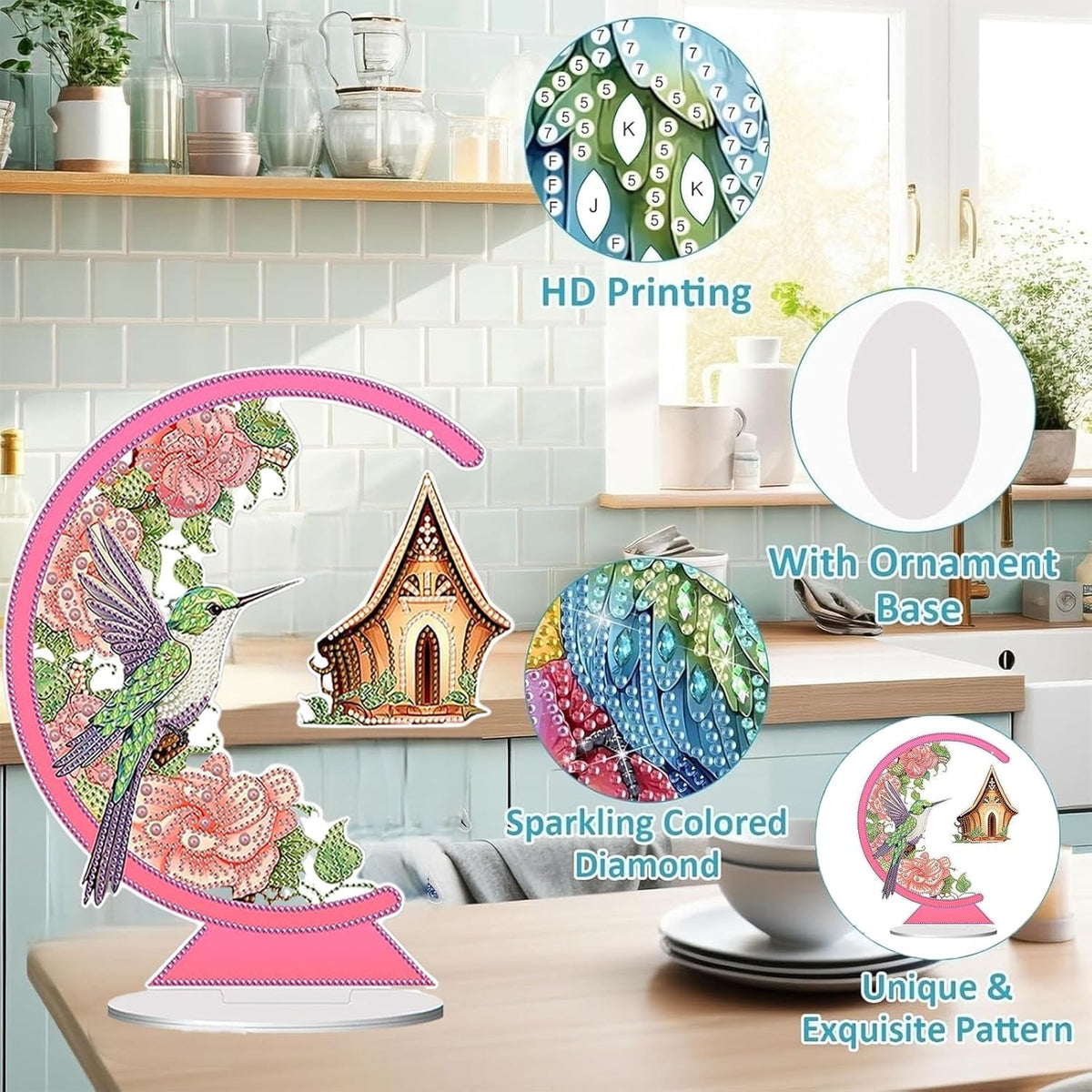 Diamond Painting Kits for Adults Beginners, 5D Full Drill Bird Crystal Art Desktop Ornament, DIY Single Sided Home Office Desk Decor, Creative Craft Gift Set with Tools