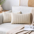 MIULEE Lumbar Corduroy Decorative Throw Pillow Covers 22x14 Cream White | Pack by MIULEE