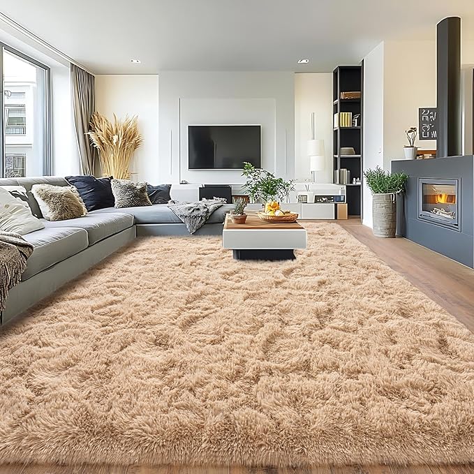 Pionblank Large Area Rug for Living Room 10x14, Fluffy Shag Rug, Camel | Modern by PIONBLANK