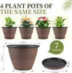 16 inch Plant Pots, Large Planters for Outdoor Plants Set of 4, Round Plastic Flower Pots with Drainage Holes & Trays, Modern Decorative Indoor Garden Pot, Plant Container for House (Black Copper)