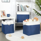 Bidtakay Extra Large Storage Baskets for Shelves 3 Pack Fabric Storage Bins for Organizing Linen Collapsible Organizer for Closet-White&Blue