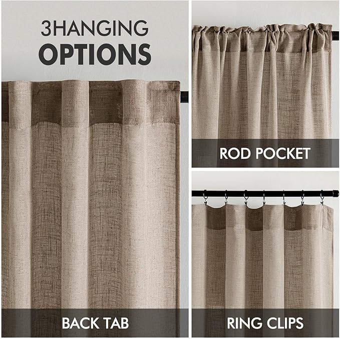 MIULEE Taupe Grey Linen Curtains 52x108 Inches Long 2 Panels - Image 3