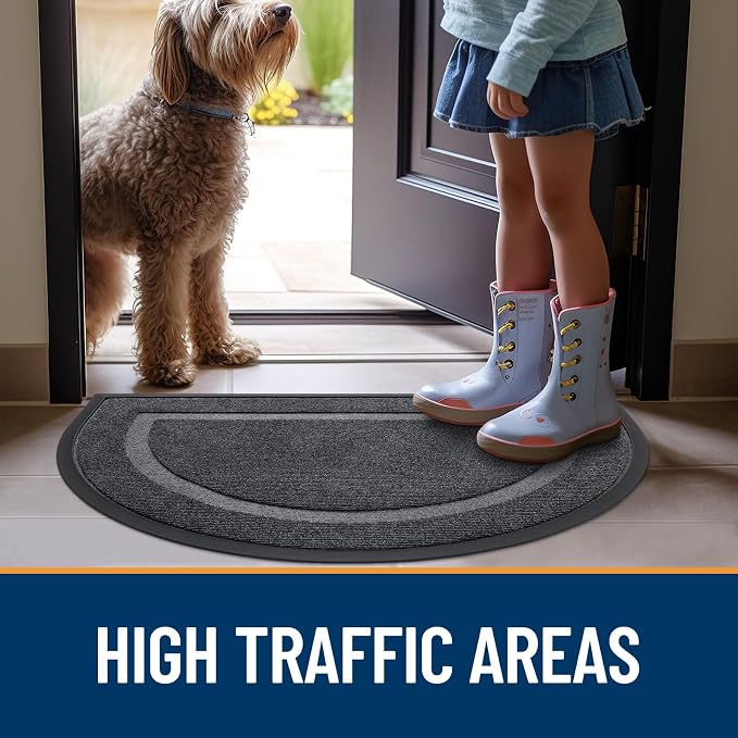 OLANLY Half Circle Front Door Mat Outside 35x23 All-Season Rubber Doormat | Grey - Image 8
