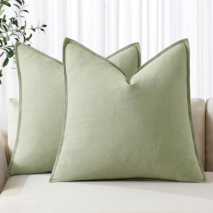 MIULEE Decorative Linen Euro Sham Pillow Covers 22x22 Inch Light Green | Boho by MIULEE