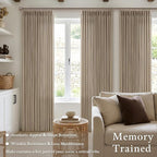 80 Inch Grey Beige Linen Pleated Memory Shaped Semi Sheer Curtains 50WxL80 | - Image 5
