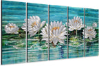 Yihui Arts Lotus Metal Wall Art, Green and Silver Flower Artwork, Hand Grind Aluminum Sculpture for Home Decor