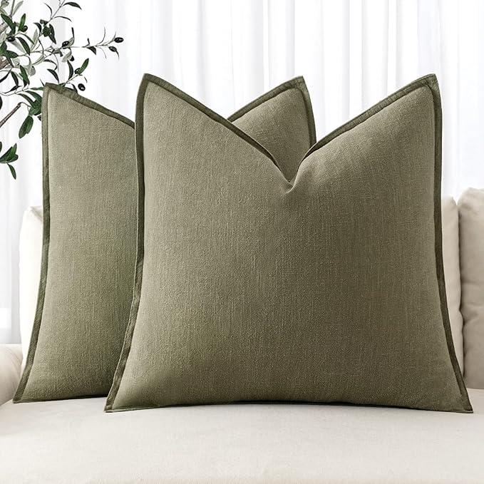 MIULEE Decorative Linen Pillow Covers 18x18 Inch Light Olive Green | Boho by MIULEE