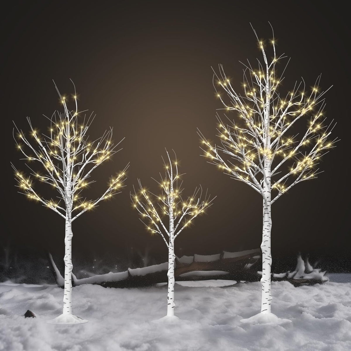 Outdoor Christmas Decorations Lighted Birch Tree Set of 3, LED Warm White 4, 6 and 8 Feet, for Indoor Christmas Decor, Party, Garden, Yard, Wedding, Holiday