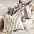 decorUhome Fall Faux Fur Throw Pillow Covers 24x24 Set of 2 Beige White | - Image 4