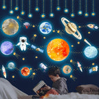 Glow in The Dark Planets and Stars Wall Decals, Luminous Astronaut Galaxy Space Rockets Wall Stickers Space Ceiling Decor for Boys Girls Bedroom Kids Baby Nursery Living Room Decoration