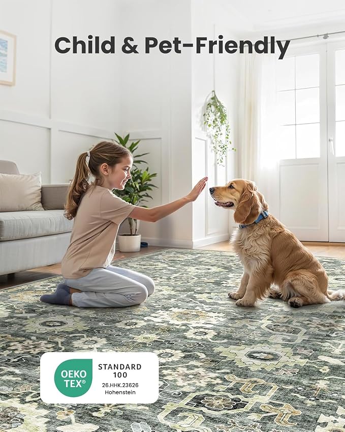 AMADA HOMEFURNISHING 8x10 Washable Area Rug, Low-Profile Large Area Rug - Image 3