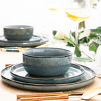 GBHOME Ceramic Dinnerware Sets for 4, 12 Pieces Stoneware Plates and Bowls Sets, Reactive Glaze Dishes -Scratch Resistant, Dishwasher&Microwave Safe, Space Blue