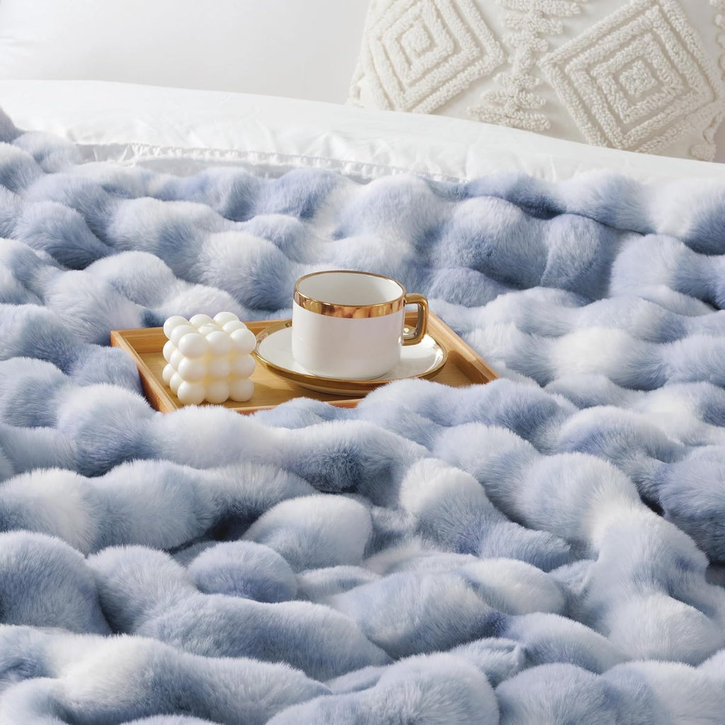 Touchat Luxury 1000GSM Rabbit Faux Fur Blanket, Super Heavy Warm Cozy Brown Blankets for Couch Bed Sofa, Ruched Plush Fuzzy Elegant Soft Reversible Mink Blanket Living Room Bedroom, 90" x 90"