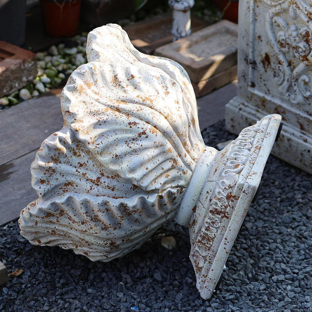 Vintage Garden Urn Planter with Pedestal, Cement and Fiber, Maked Antique, Decorative Leaf Pattern, 14.2x11.8 Inch Pot with 19.3 Inch Stand, Wrap Foam Safely Delivered from Local Warehouse (Antique)