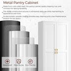 60" Tall Metal Pantry Cabinet, White Kitchen Pantry Storage Cabinet with 3 Adjustable Shelves and Gold Handles, Cupboard for Kitchen, Dining Room, Living Room, Bathroom