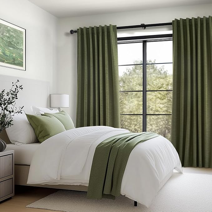 Topfinel 102 Inch Long Linen Blended Blackout Curtains 2 Panels, Back Tab - Image 7