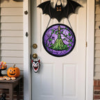 Stained Glass Window Hanging - Halloween Decorations Witch Magic Broom Suncatcher for Doors Garden Indoor Funny Spooky Sun Catchers Gothic Decor Horror Gifts for Women Men Friend 11.8 in