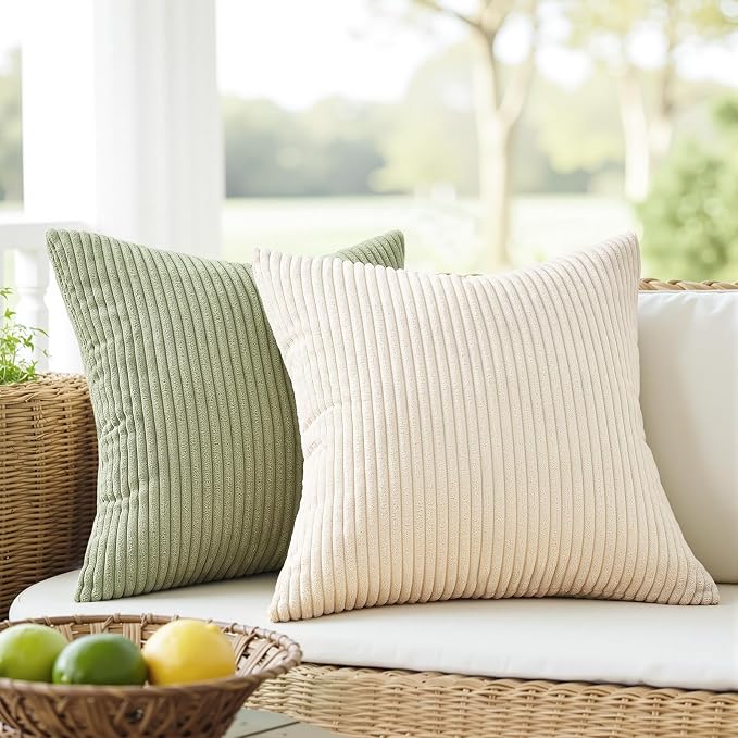 Topfinel Boho Farmhouse Green White Throw Pillow Covers 16x16 Inch Set of 4 - Image 2