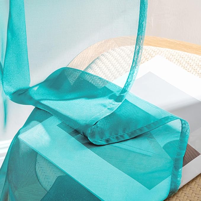 MIULEE Turquoise Sheer Curtains 108 Inches Long 4 Panels 42 x 108 Inches | - Image 7