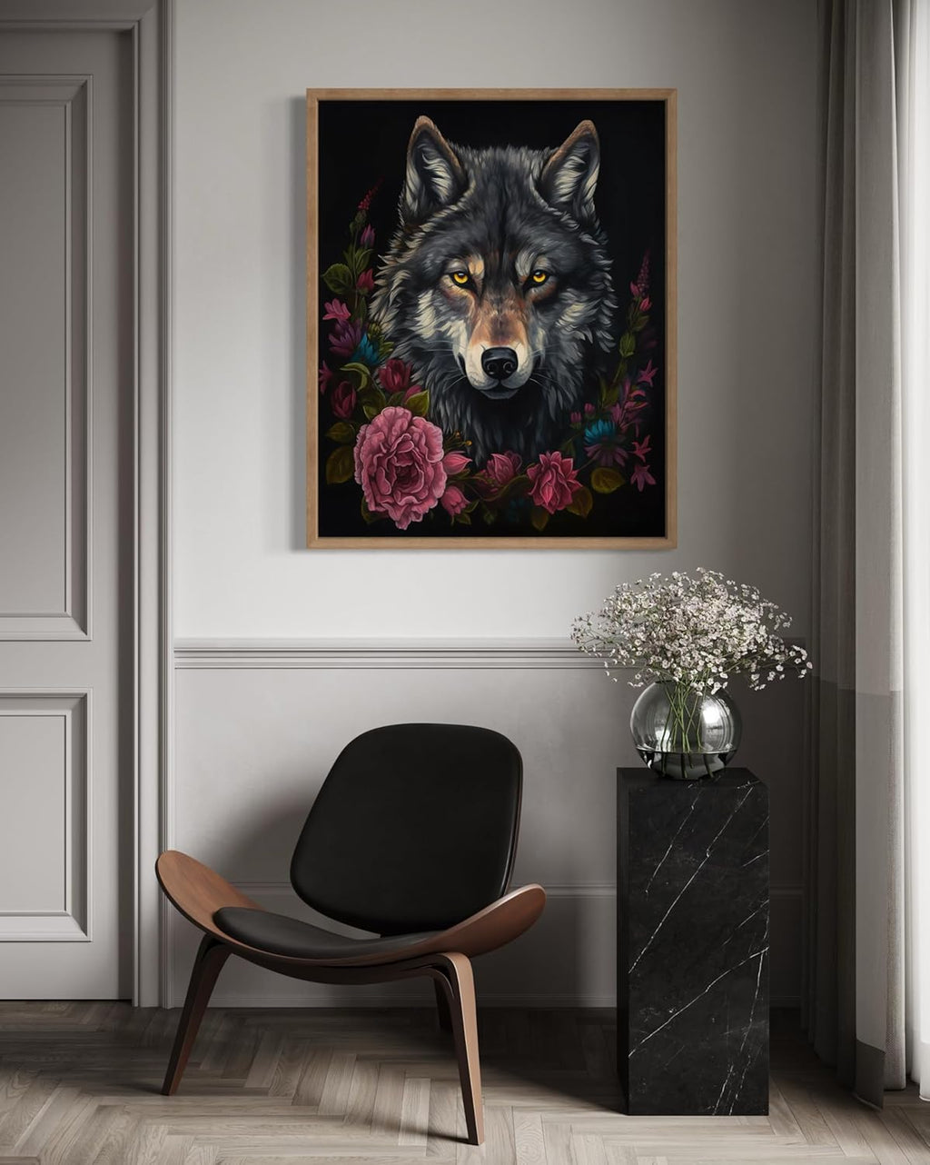Vintage Wolf Poster Art Print, Halloween Scary Wall Art Academia Spooky Painting Decoration for Horror Prints, Gothic Posters Bedroom Decor 89 (Vintage Wolf, 8 x 10 inches, Wood Frame)