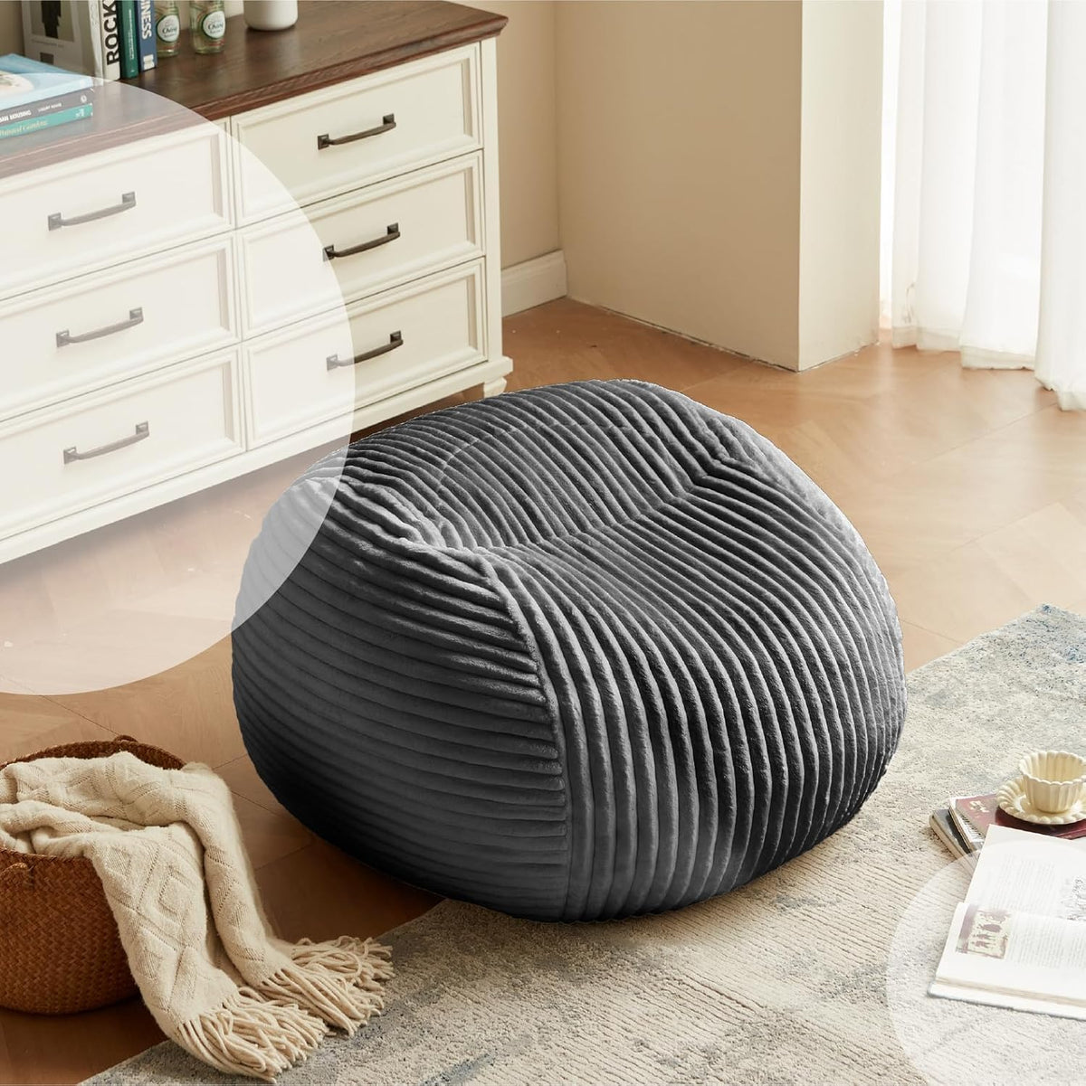 Premium Beige Bean Bag Chair for Adults with Armrest- Ultra Plush Memory Foam Lounge Sofa & Comfy Reading Nook Chair for Bedroom, Living Room & Dorm (Gray, 4FT)