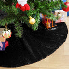 Glitter Black Tree Skirt 24 Inches Sequin Fabric Xmas Small Tree Skirt Tabletop Tree Christmas Halloween Party Ornaments