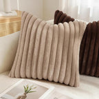 decorUhome Fall Faux Fur Throw Pillow Covers 18x18 Set of 2 Khaki Brown | - Image 4