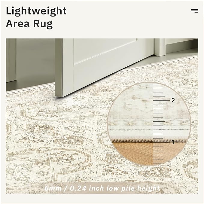 Soalmost Runner Rug 2x12 Washable Hallway Kitchen Runners Beige/Brown | - Image 7